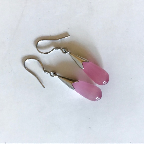 Handcrafted Pink Stone Earrings - Picture 2 of 3